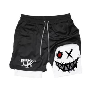 Imagem de Shorts De Corrida Masculinos Com Estampa De Rosto Sorridente, Secagem 