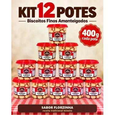 Imagem de Kit 12 Biscoito Para Café Florzinha Pote 400g Amanteigado - Delícias D
