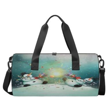 Imagem de Bolsa esportiva de viagem de Natal, boneco de neve, fogos de artifício, bolsa de ginástica esportiva masculina feminina bolsa de viagem esportiva 40 cm × 23 cm × 23 cm, bolsa esportiva de fim de