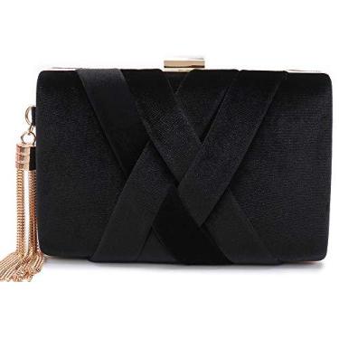 Imagem de CARIEDO Bolsa feminina para noite, bolsa clutch para casamento, formatura, noite, festa, Cs001 Preta, Small, Elegante clutch de veludo