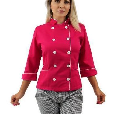 Imagem de Dolmã chef de cozinha feminino manga 3/4 - Demorgan Uniformes, Rosa, P