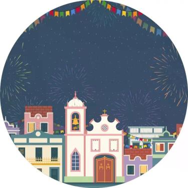 Imagem de Painel de Lona Redondo Festa Junina Cenário Arraiá Noite de São João -