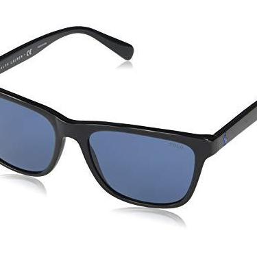 Imagem de Polo Ralph Lauren Ph4167 Óculos de sol masculinos, Preto brilhante/azul escuro, 56 mm