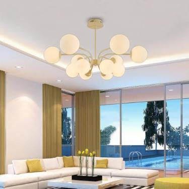 Imagem de Lustre pendente Sputnik de 12 luzes, estilo meados do século XX, em metal, para sala de jantar, ilha de cozinha, lustre moderno em formato de globo, luminária de teto para sala de estar, hal