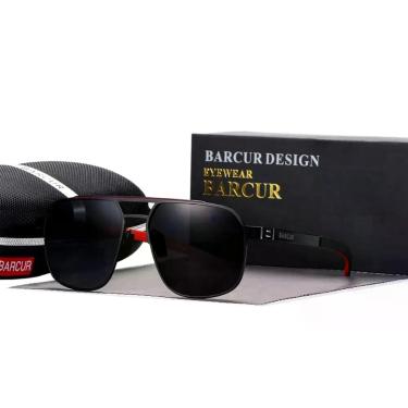Imagem de Óculos De Sol Polarizados Design Quadrado Com Proteção Uv400 Preto Vermelho