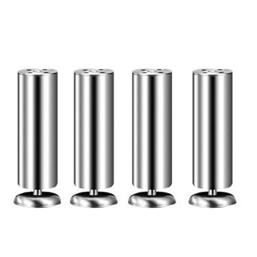 Imagem de LOMDEM 4 x pernas de móveis de aço inoxidável pernas de mesa armários de metal extensores de pés estante pés móveis ferragens ajustáveis, prata-25 cm
