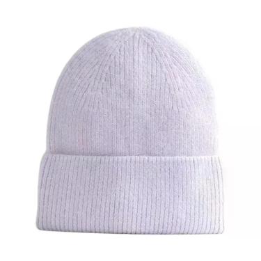 Imagem de Gorro Feminino Azul De Lã Cashmere E Pele De Coelho Angorá, Quente E M