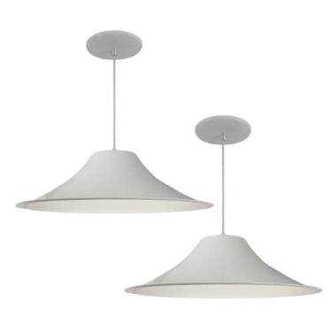 Imagem de Kit 2 Luminária Lustre Pendente Chapéu Chinês Com Interior Branco Brilho e Fiação 110/220v (Branco Brilho)