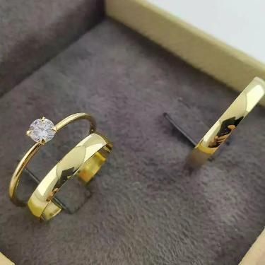Imagem de Trio de alianças Tradicional em ouro 18k 4mm 5g Casamento Noivado - Sh