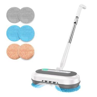 Imagem de Esfregão giratório elétrico sem fio, limpador de piso elétrico com pulverizador de água e farol de LED, tempo de funcionamento de 50 minutos, tanque de água de 290 ml, tubo ajustável, esfregão de piso