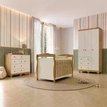 Imagem de Quarto de Bebê Completo Berço 3 em 1 Guarda-Roupa Cômoda MDF Nina Espr
