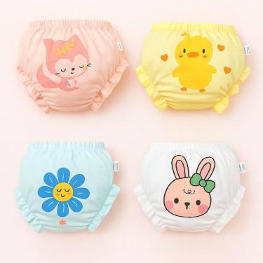 Imagem de Kit de Calcinhas Tapa Fralda para Bebê Menina Estampas 4 Pçs - Era Uma