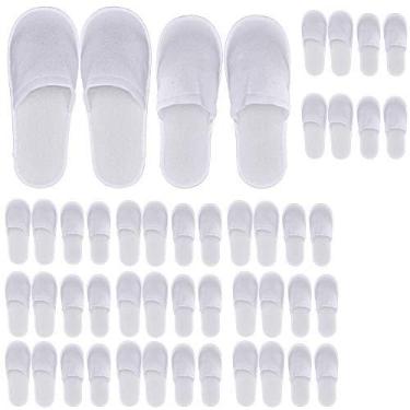 Imagem de KRISMYA 24 pares de chinelos de spa, bico fechado descartáveis, brancos | Pantufas antiderrapantes para homens e mulheres para uso em hóspedes em casa de hotel,