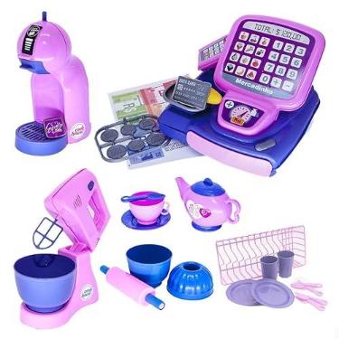 Imagem de Kit Menina Expresso Bolo Brinquedo Café Batedeira Forma 32pç