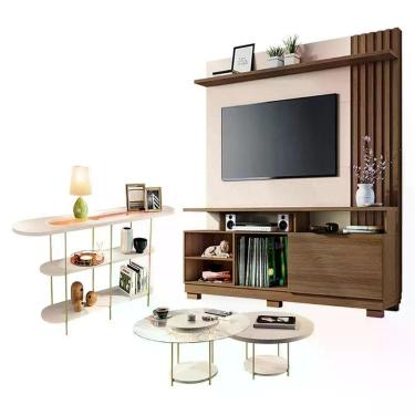 Imagem de Estante Home Theater Artheo Castanho Off White Com Kit Mesa De Centro 
