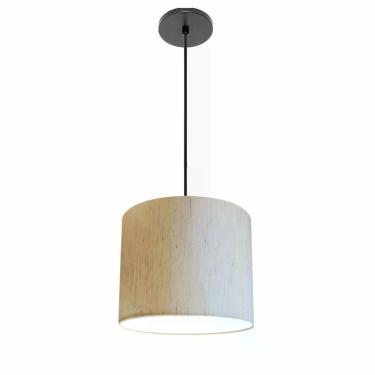 Imagem de Lustre Luminária Pendente Vivare Free Lux Pe-4107pr Cúpula Em Tecido 25x20cm Linho Bege Canopla Preta E Fio Preto