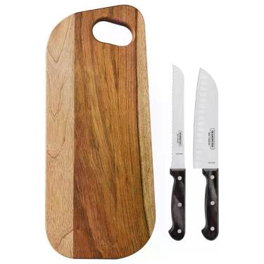 Imagem de Kit para Frios Polywood Tramontina Lâminas de Aço Inox e Cabos de Madeira Tratada 3 Peças Castanho