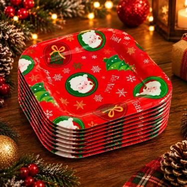 Imagem de Prato Natalino Sobremesa Petiscos Mesa Posta Decoraçao Natal 17cm - No