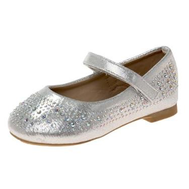 Imagem de Josmo Sapatilhas rasteiras de salto baixo para meninas - Sapatilhas de balé com strass (infantil - criança pequena - criança grande), Prata II, 1 Big Kid