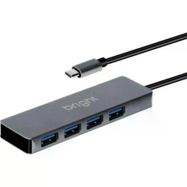Imagem de Hub USB HB001 Converte USB Tipo C em 4 Portas USB 3.0 4K Prata Bright