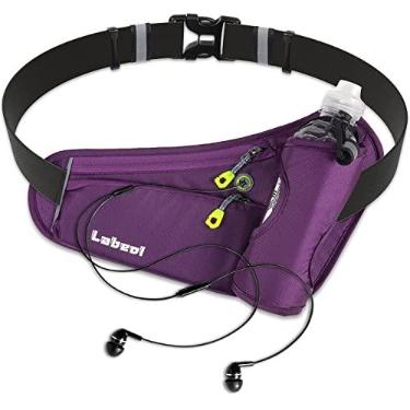 Imagem de Cinto de corrida, cinto de hidratação à prova d'água com suporte para garrafa de água, caminhada, caminhada, pochete refletiva ajustável, compatível com cintura de telefone ao ar livre, Roxa, One Size