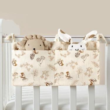 Imagem de Bolsa para pendurar brinquedos de cabeceira com dois bolsos para guardar mamadeiras, babadores, fraldas, brinquedos pequenos, telefones e outros acessórios - organizador de carrinho