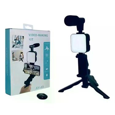 Imagem de Kit Criação de Video Vlog AY49 5 em 1 Microfone,Led,Tripé e Suporte - 