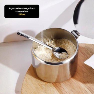 Imagem de Açucareiro de Aço Inox com Colher 220ml Resistente e Durável Ideal par