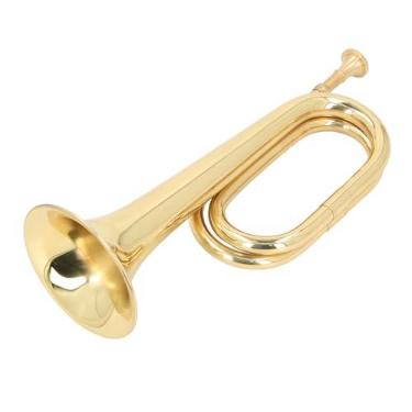 Imagem de Chifre de Corneta de Trompete de Cavalaria de Latão Dourado,Trompete de Chave C, Instrumento de Cornetas de Trompete de Latão Militar para Orquestra Militar de Corneta de Cavalaria