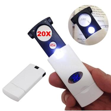 Imagem de Lupa Iluminada Com 2 Lentes Zoom 20x e 45x Com Luz LED Para Leitura - 