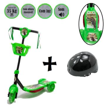 Imagem de Patinete Infantil De Pé 3 Rodinhas Dinossauro E Capacete - DM Toys