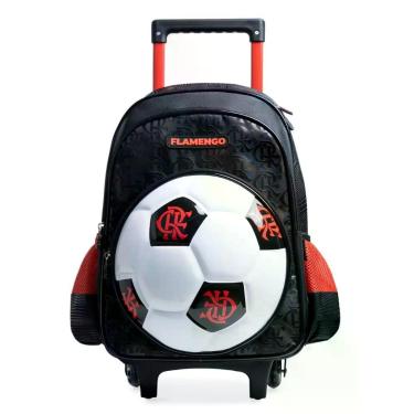Imagem de Mochila de Rodinha Infantil Masculina Flamengo Oficial Bola de Futebol