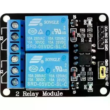 Imagem de Módulo de relé DC 5V de 2 canais com optoacoplador compatível Arduino 