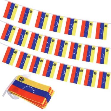 Imagem de Bandeira da Venezuela, mini bandeiras venezuelanas pequenas decoração patriótica para festa, sala de aula, eventos esportivos, 90 metros e 30 bandeiras