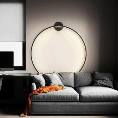 Imagem de Lâmpada De Parede Interna, Luminária De Parede De Cabeceira Circular Led, Luz De Parede Moderna Minimalista Com Fio 3000k / 4500k / 6500k Luz De Parede De Círculo Grande Re, Black-a, 80cm