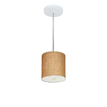 Imagem de Lustre Pendente Cilíndrico Cúpula Tecido 14x15 cm, Vivare Iluminação, Pendente4200 LP, Palha, Pequeno