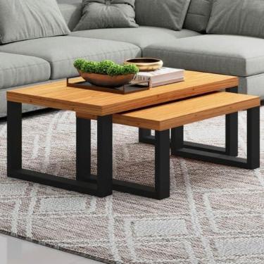Imagem de Kit Mesas de Centro Industrial 100% MDF Dalla Costa Cor: Freijó/Preto Fosco
