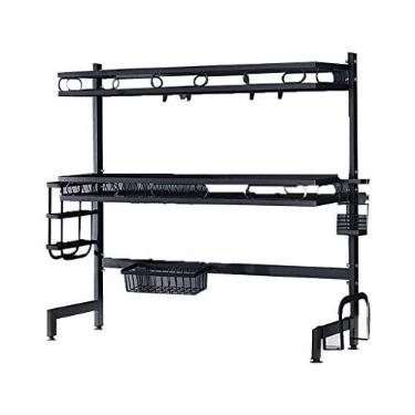 Imagem de Escorredor de louça, escorredor de pratos para pia, escorredor de pratos de metal duplo, rack de armazenamento de cozinha, ralo de pia/preto/65 cm duplo