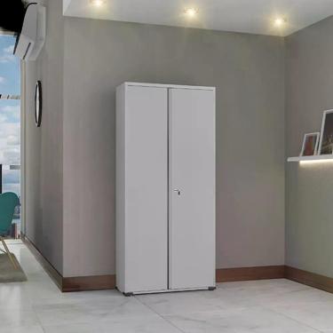 Imagem de Armário de Aço Escritório EA303 com Fechadura 2 Portas 3 Prateleiras 75CM Cinza Elite Aço