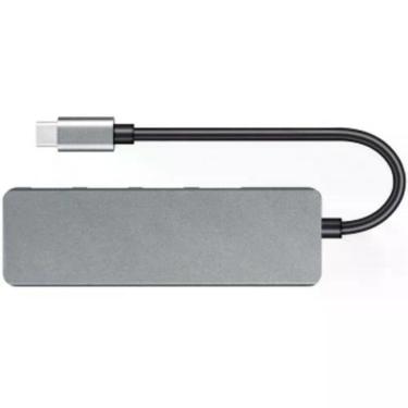 Imagem de Hub USB HB001 com 4 Portas USB 3.0 e Conexão Tipo C 5GBPS Prata Bright