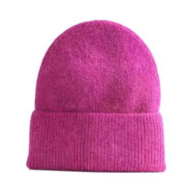 Imagem de Gorro Feminino Azul De Lã Cashmere E Pele De Coelho Angorá, Quente E M