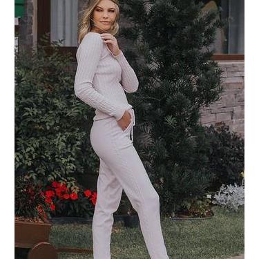 Imagem de Conjunto Trança Tricot Feminino - Michele Tricot, M, Rosa pastel