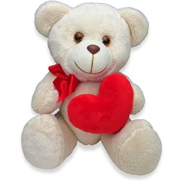 Imagem de Urso de Pelúcia com Coração Pequeno Médio e Grande Articulado Flexível 25/30 / 39cm para Presente Decoração Dia dos Namorados Mães (Grande, Baunilha)