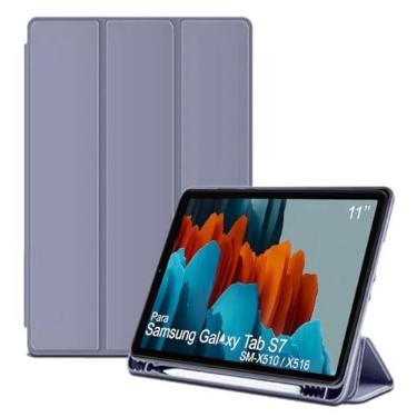 Imagem de Capa Tablet flip para Samsung Galaxy Tab S7 11" SM-T870 SM-T875 11 polegadas resistente aveludada compatimento para caneta Case capinha Anti Impacto Suporte Pencil - Alamo (violeta)