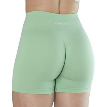 Imagem de AUROLA Dream Collection Short feminino para treino de cintura alta, shorts atléticos sem costura, Verde pastel, P
