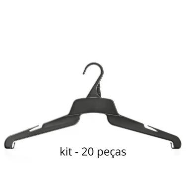 Imagem de Cabide blusa adulto 42 cm. kit - 1025 - IOPLAST, Preto, 20 unidades