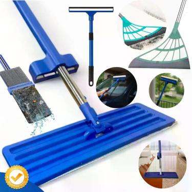 Imagem de Mop Flat Limpeza Esfregão Uso Diário + Rodo Vassoura de Silicone + Lim