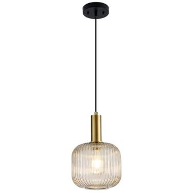 Imagem de ALAISLYC Luminária Pendente De Vidro Âmbar De 8 Polegadas, Pequena Luminária Pendente Moderna De Meados Do Século, Iluminação Ajustável Para Ilha De Cozinha, Sala De Jantar, Quarto E Corredor