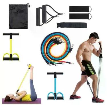 Imagem de Kit Elástico 11 Peças + Extensor Pedal Situp Fitness Pilates Original 