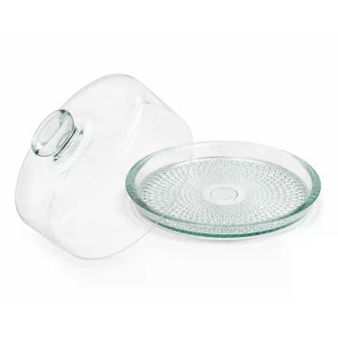 Imagem de Queijeira de Vidro Base Diamante com Tampa Lisa Design Vitral para Mesas Postas Transparente Vitazza 21,5CM